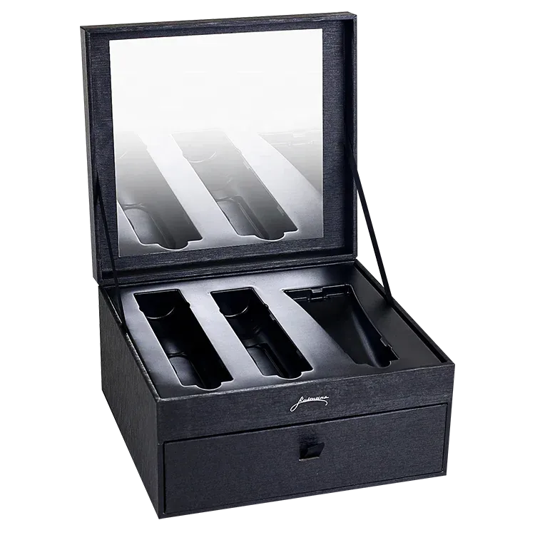 Factory Custom Black Double Drawer Wooden Box Jewelry Box Essential Oil Packaging Boxes Bottle Essential Oil 5ml 10ml 20ml 30ml - Buy Wooden Box,Wooden Jewelry Box,Essential Oil Packaging Boxes.