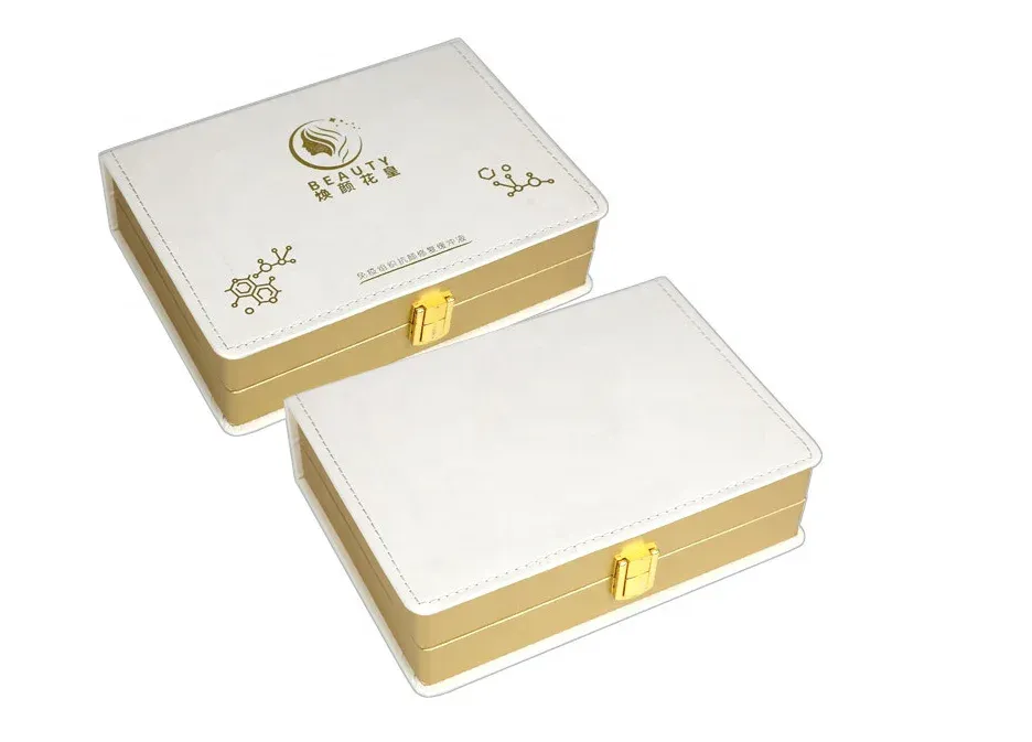 Wholesale Leather Packaging Box With Golden Buckle Closure Packaging Gift Box Skin Care Serum Ampoule Box Packaging - Buy Leather Box,Cosmetic Packaging Box,Serum Ampoule Box Packaging.
