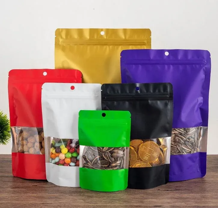 Colorful Aluminum Foil Stand Up Zip Bag With Window Nuts Dry Fruit Bag Moistureproof Packaging Pouches - Buy Aluminum Foil Bag
food Packaging Stand Up Zip Bag
window Bag.