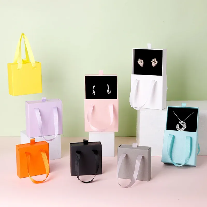 Custom Portable Drawer Sliding Jewellery Gift Box Craft Board Paper Jewelry Box With Handle Packaging - Buy Paper Boxes For Jewelry,Paper Boxes Jewellery,Paper Drawer Boxes.