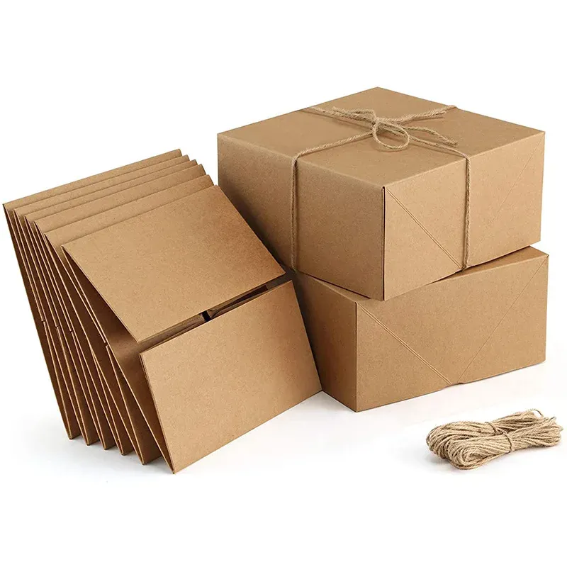 Wholesale Custom Recyclable Square 8 *8 *4 Inch White Brown Kraft Paper Box Folding Gift Boxes Packaging With Hemp Rope - Buy Gift Boxes 8 *8 *4 Inches,Kraft Gift Paper Boxes,Kraft Paper Folding Box Custom.